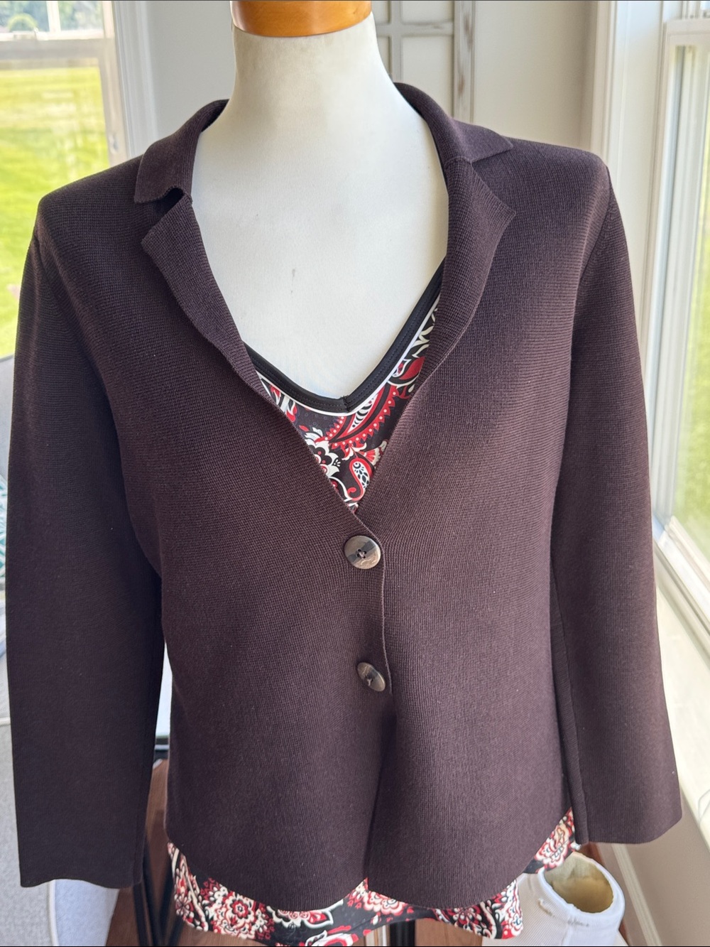Eileen Fisher Silk & Organic Cotton Knit Blazer Cardigan chocolate brown. Med - Picture 3 of 7